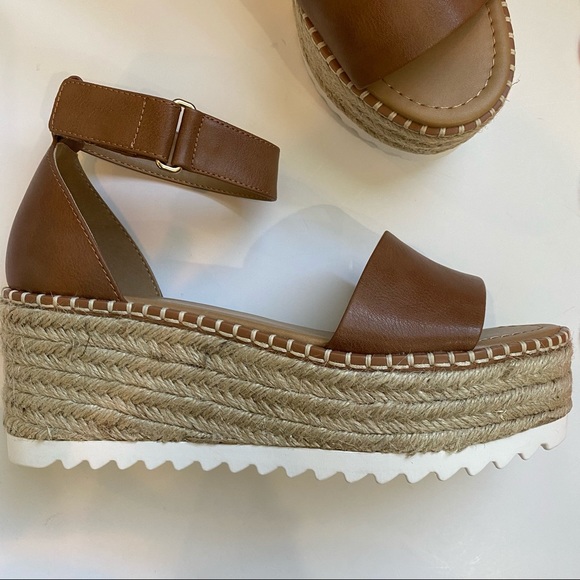 Tuckin soda tan wedge espadrilles platform sandals new in box faux leather shoes - Picture 5 of 6